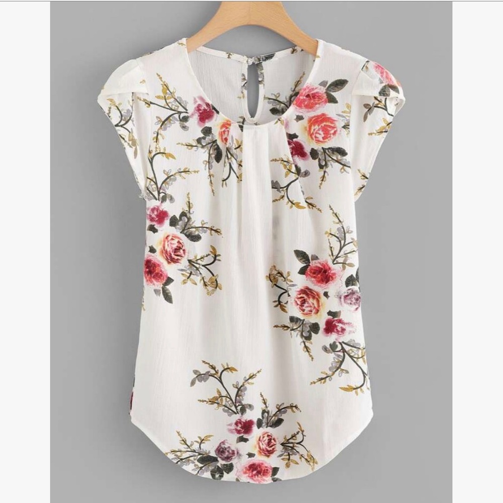 3/$15! Floral Print Women's Blouse - White and Pink